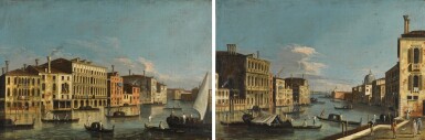 View full screen - View 1 of Lot 417. Venice, a view of the Grand Canal looking south from the Palazzo Da Lezze towards Santa Maria della Carità; Venice, a view of the Grand Canal from the quay of San Vio, looking towards Santa Maria Della Salute.