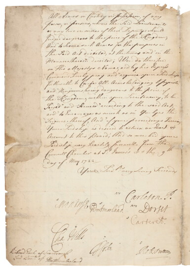 View full screen - View 1 of Lot 41. George I | Privy Council, document signed, 1722.