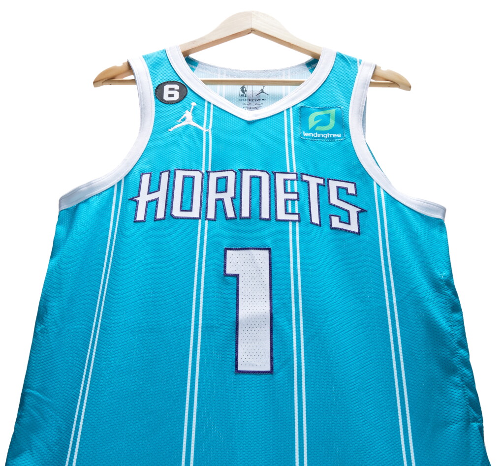 View full screen - View 1 of Lot 13. LaMelo Ball Charlotte Hornets 2022-2023 Game Worn Away Jersey.