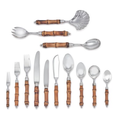 View full screen - View 1 of Lot 460. AN ITALIAN SILVER AND BAMBOO FLATWARE SERVICE, BUCCELLATI, MILAN, LATE 20TH CENTURY.