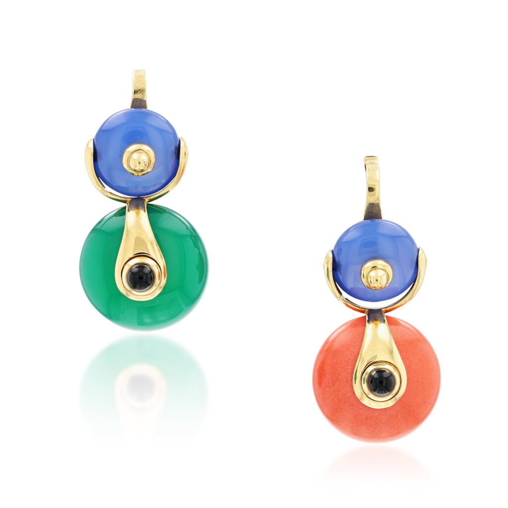 View full screen - View 1 of Lot 234. Pair of gem set ear clips, "Cadran".