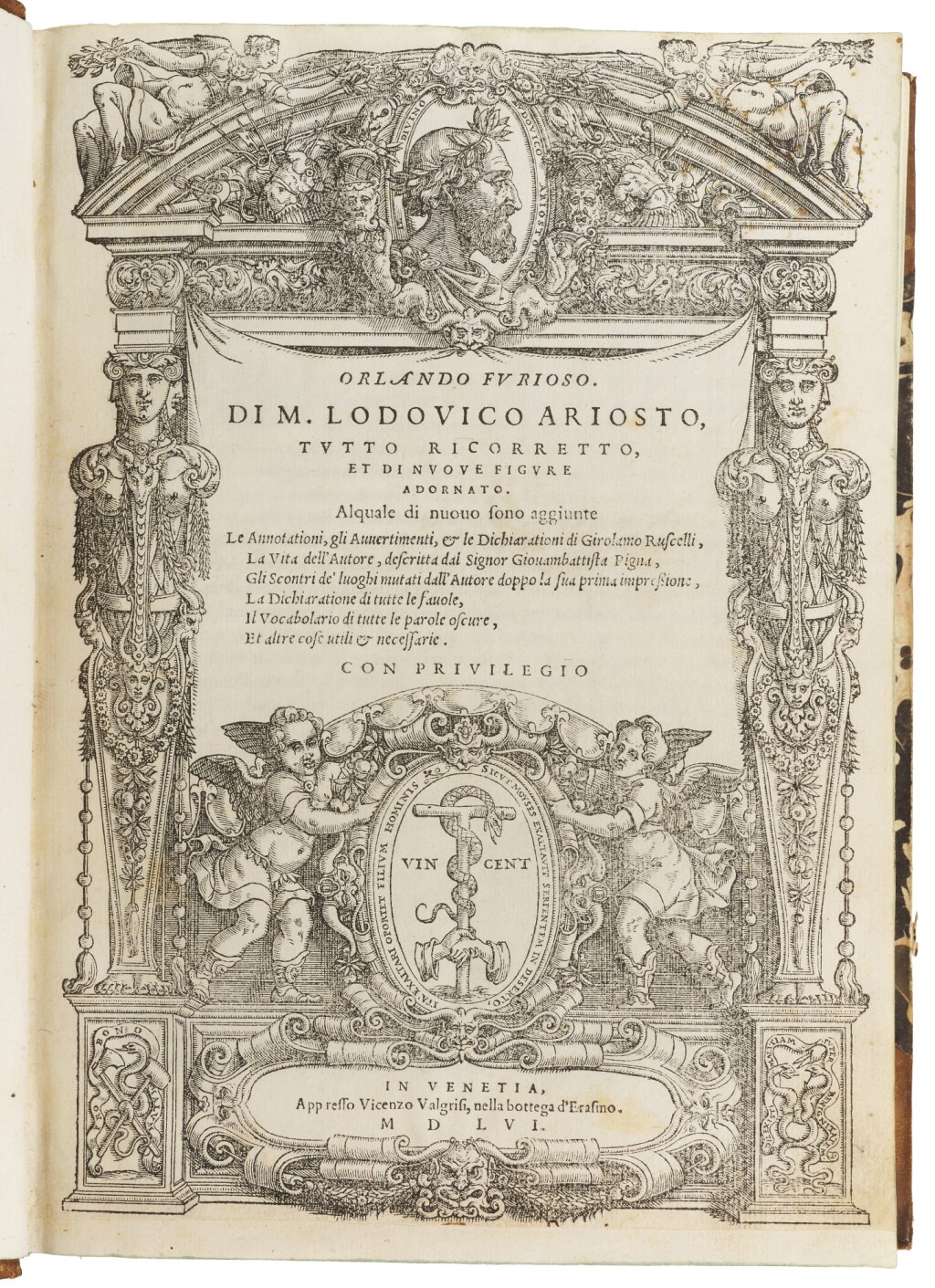 View full screen - View 1 of Lot 20. Ariosto, Orlando furioso, Venice, Valgrisi, 1556, later half calf.