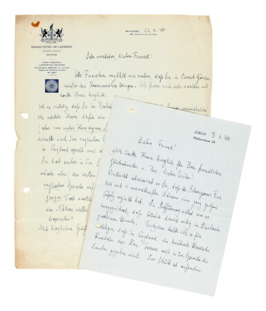 View full screen - View 1 of Lot 66. Richard Strauss, two autograph letters signed, about "Die schweigsame Frau", to Sir Thomas Beecham, 1936.