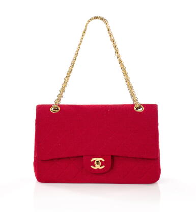 View full screen - View 1 of Lot 162. Red Jersey Small Double Flap Gold Hardware, Cir 1986/1988 (Borsa in jersey rosso 1986/1988).