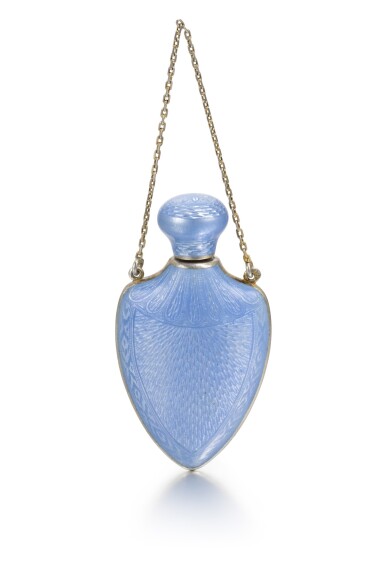 View full screen - View 1 of Lot 80. A silver-gilt and guilloché enamel scent bottle, probably Russian, circa 1900.