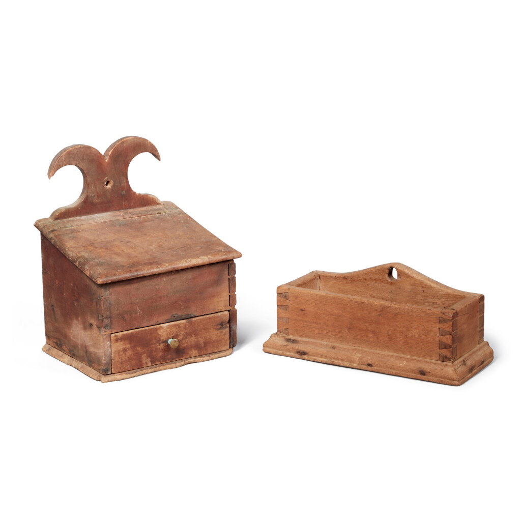 View full screen - View 1 of Lot 576. Two American Hanging Walnut Boxes, Pennsylvania, Late 18th or Early 19th century.