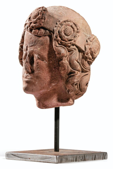 View full screen - View 1 of Lot 5. UPPER RHINELAND, PROBABLY STRASBOURG OR FREIBURG IM BREISGAU, CIRCA 1300 | A HEAD OF A SAINT.