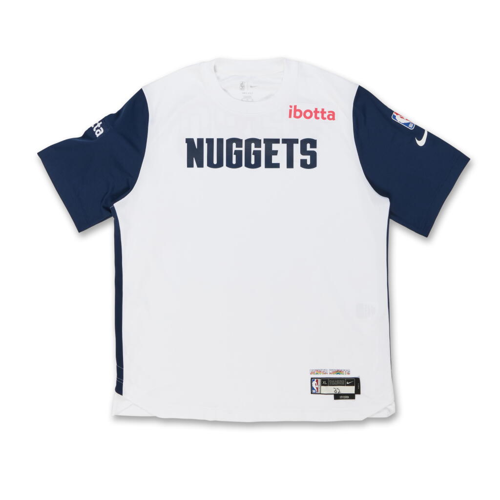 View full screen - View 1 of Lot 82. Aaron Gordon Denver Nuggets 2025 NBA Playoffs Western Conference Semifinals Game Worn City Edition Warmup Top | Game 6 .