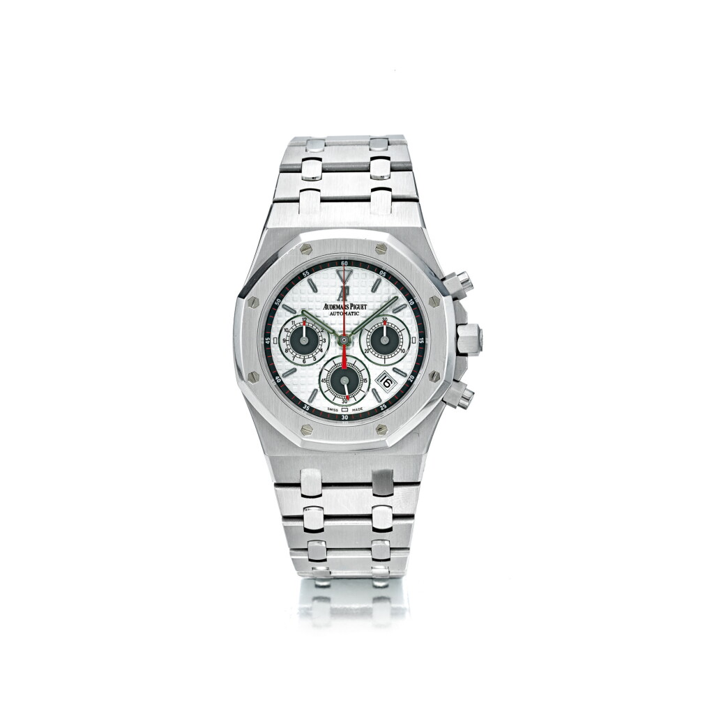View full screen - View 1 of Lot 857. AUDEMARS PIGUET | ROYAL OAK, A STAINLESS STEEL AUTOMATIC CHRONOGRAPH WRISTWATCH WITH DATE AND BRACELET, CIRCA 2007 | 愛彼 | 「ROYAL OAK」精鋼自動上鏈計時鍊帶腕錶備日期顯示,年份約2007.