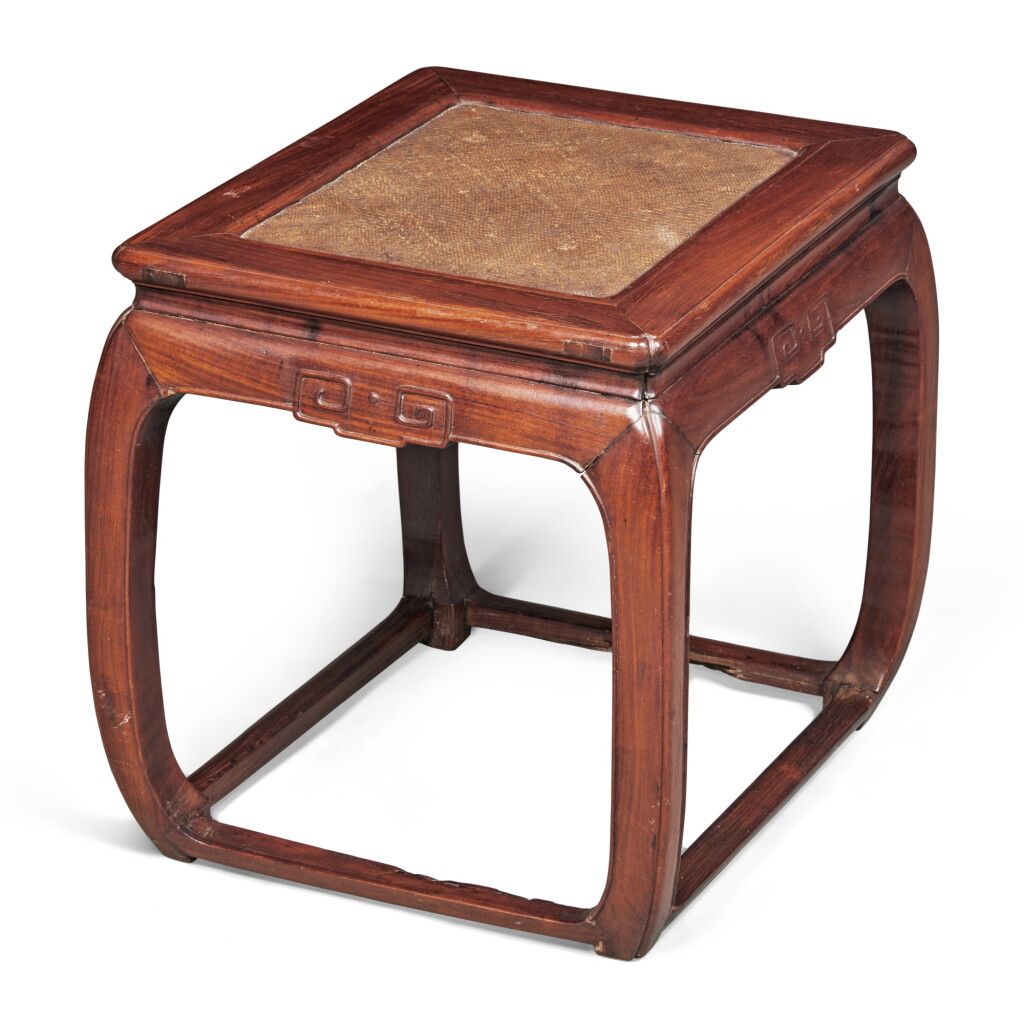 View full screen - View 1 of Lot 848. A 'hongmu' rectangular stool (Deng), Qing dynasty, 18th / 19th century | 清十八 / 十九世紀 紅木方凳.