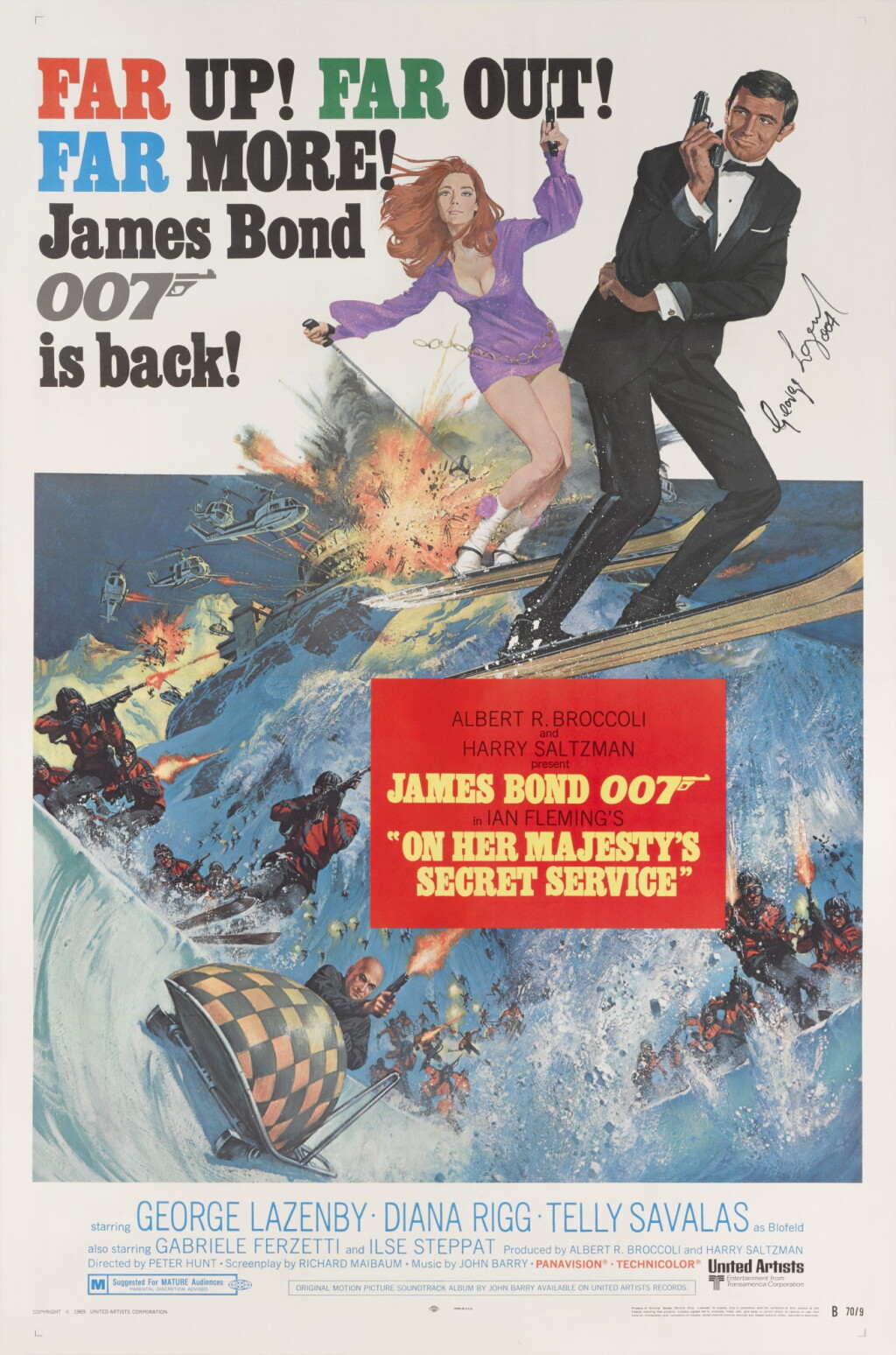View full screen - View 1 of Lot 173. On Her Majesty's Secret Service (1969), Style B poster, US, signed by George Lazenby.