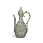 A large celadon-glazed 'crane' double-gourd ewer, Goryeo dynasty, 12th / 13th century