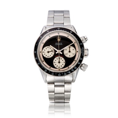 View full screen - View 1 of Lot 17. Reference 6240 'Paul Newman' Daytona, A stainless steel chronograph wristwatch with bracelet, Circa 1967 勞力士 6240型號 ‘Paul Newman’ Daytona 精鋼計時鍊帶腕錶,約1967年製.