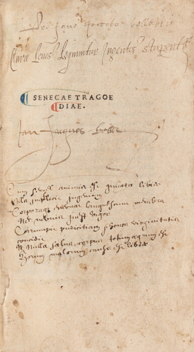 View full screen - View 1 of Lot 45. Senecae tragoediae. Venise, F. Giunta, 1506. In-8. Reliure de l'époque. Rare édition aldine..