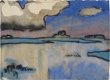 View full screen - View 1 of Lot 146. Marschlandschaft mit großer Wolke (Marsh Landscape with large Cloud).