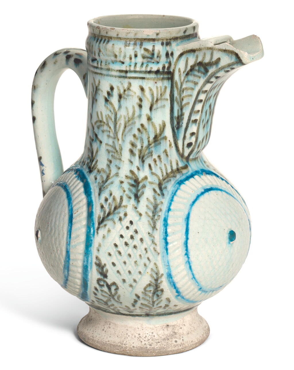 View full screen - View 1 of Lot 292. A KUTAHYA POTTERY JUG WITH MOULDED DECORATION, TURKEY, 18TH CENTURY.