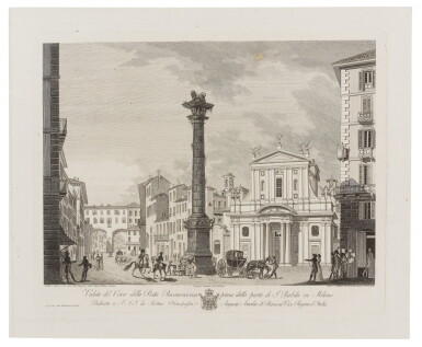 View full screen - View 1 of Lot 253. G. Galliari, G.B. Bosio, Luigi Rados, Francesco Bellemo, 6 (di 12) vedute di Milano e Monza, 1807-1810.