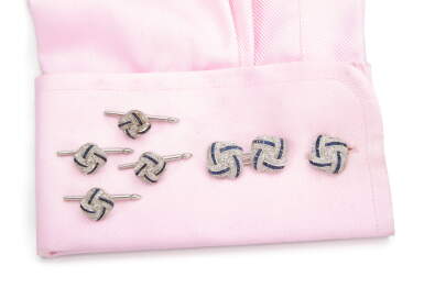 View full screen - View 1 of Lot 1038. SAPPHIRE AND DIAMOND DRESS SET.