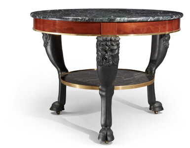View full screen - View 1 of Lot 151. A Continental Neoclassical Brass-Mounted Mahogany and Simulated Bronze Centre Table, Second Quarter 19th Century.