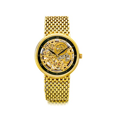 View full screen - View 1 of Lot 827. AUDEMARS PIGUET | A YELLOW GOLD AUTOMATIC SKELETONIZED BRACELET WATCH, CIRCA 1970 | 愛彼 | 黃金自動上鏈鏤空鍊帶腕錶,年份約1970.