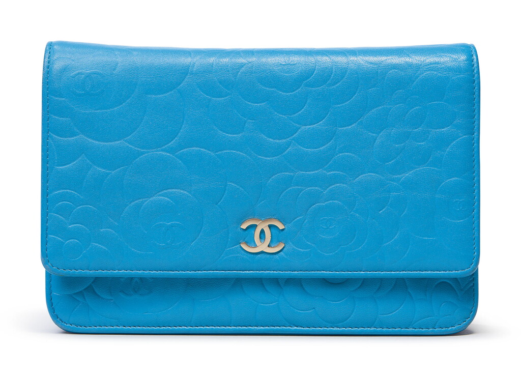 View full screen - View 1 of Lot 20. CHANEL | LAMBSKIN CAMELLIA EMBOSSED WALLET ON CHAIN CIRCA 2017.
