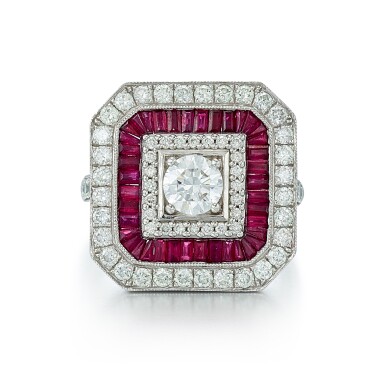 View full screen - View 1 of Lot 9137. DIAMOND AND RUBY RING | 0.59卡拉 圓形 足色 VVS2淨度 鑽石 配 紅寶石 戒指.
