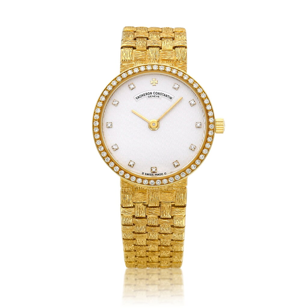 View full screen - View 1 of Lot 8870. A yellow gold and diamond-set bracelet watch, Circa 1980 | 江詩丹頓 | 黃金鑲鑽石鏈帶腕錶,約1980年製.