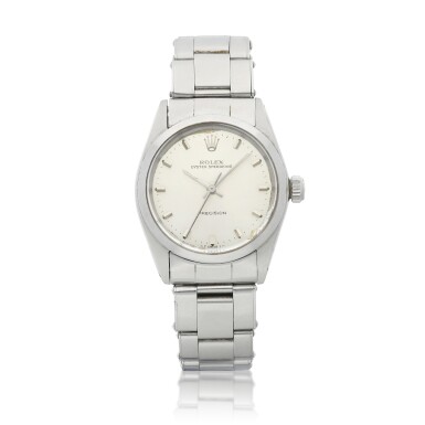 View full screen - View 1 of Lot 8031. Oyster SpeedKing, Reference 6430 | A stainless steel wristwatch with bracelet, Circa 1968 | 勞力士 | Oyster SpeedKing 型號6430 | 精鋼鏈帶腕錶,約1968年製.
