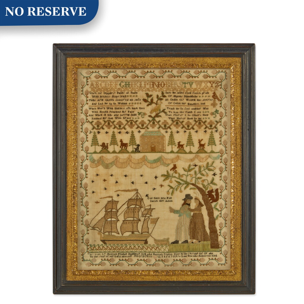 View full screen - View 1 of Lot 379. English Needlework Sampler, Hannah Franek, 1798.
