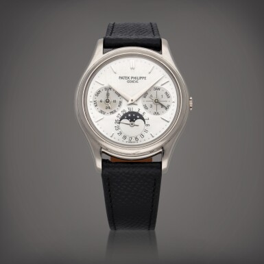 View full screen - View 1 of Lot 14. Reference 3940G-017 A white gold perpetual calendar wristwatch with day, date, moon phases and leap year indication Circa 2006 | 百達翡麗 | 型號 3940G-017 白金萬年曆腕錶備星期、日期、月相及閏年顯示,製作年份約 2006.