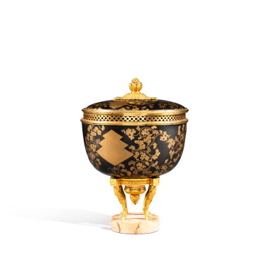 View full screen - View 1 of Lot 12. A Louis XVI gilt-bronze mounted Japanese lacquered pot-pourri, circa 1780.