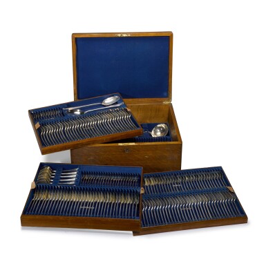 View full screen - View 1 of Lot 54. A Victorian Hanoverian Pattern silver cutlery set for 36, Holland, Aldwinckle & Slater, 1894.