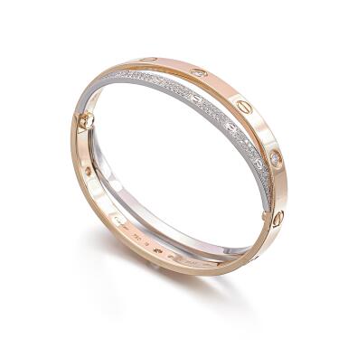 View full screen - View 1 of Lot 2725. 'Love' Gold and Diamond Bangle | 卡地亞 | 'Love' K金 配 鑽石 手鐲.