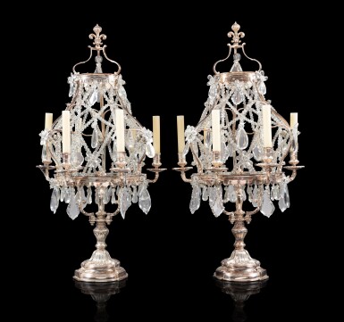 View full screen - View 1 of Lot 529. A pair of Louis XV six-light girandoles, circa 1730.
