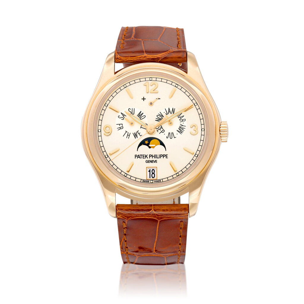 View full screen - View 1 of Lot 2208. Reference 5146 | A pink gold annual calendar wristwatch with day, date, moon phases and power reserve indication, Circa 2020 | 百達翡麗 | 型號5146 | 粉紅金年曆腕錶,備日期、星期、月相及動力儲備顯示,約2020年製.