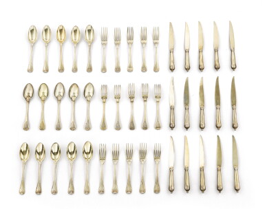 View full screen - View 1 of Lot 48. An Italian silver-gilt dessert flatware service, Luigi Valadier, Rome, circa 1770, engraved with armorials.