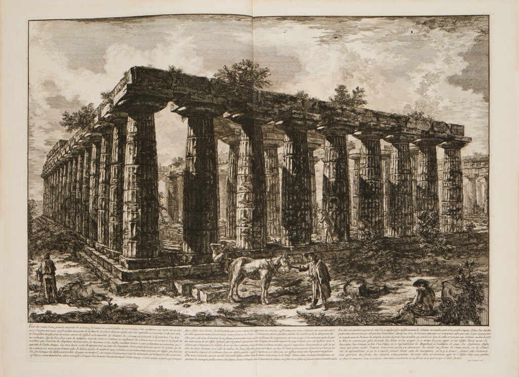 View full screen - View 1 of Lot 356. Différentes Vues de quelques Restes de trois Grands Edifices qui subsistent encore dans le Milieu de l'ancienne Ville de Pesto autrement Posidonia qui est située dans la Lucanie (Focillon 583-99; Wilton-Ely 717-737).