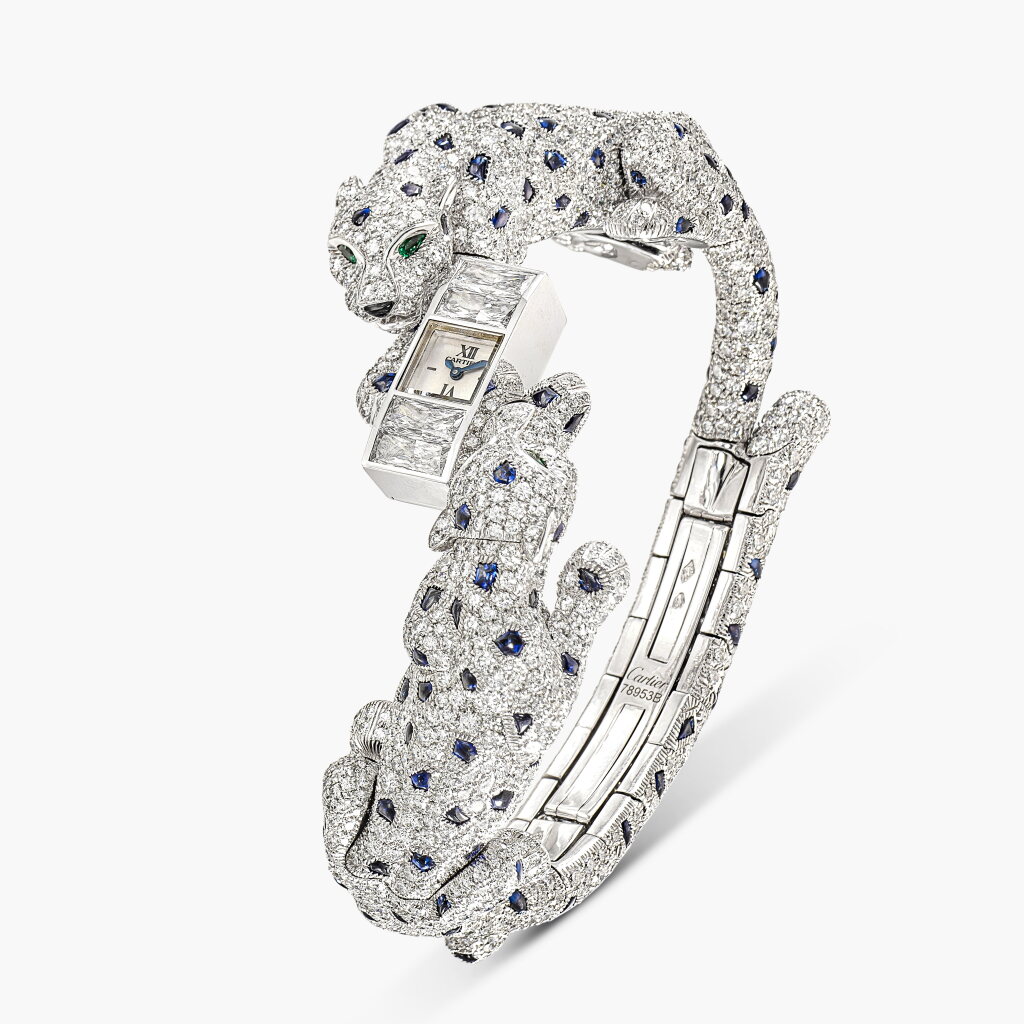 View full screen - View 1 of Lot 1657. Diamond, Sapphire, Emerald and Onyx ‘Baby Panthère Riviera’ Wristwatch | 卡地亞 | 鑽石 配 藍寶石 配 祖母綠 及 縞瑪瑙 ‘Baby Panthère Riviera’ 腕錶 .