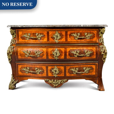 View full screen - View 1 of Lot 81. A Louis XV gilt-bronze mounted tulipwood and amaranth commode, circa 1730/40.