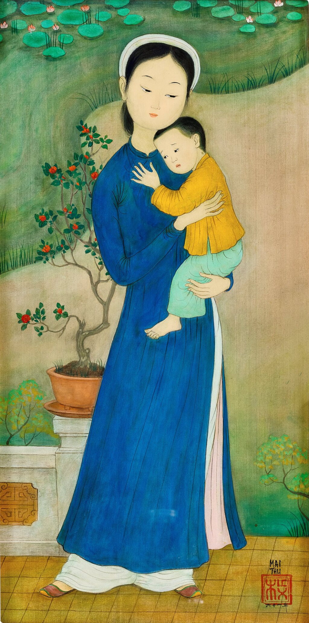View full screen - View 1 of Lot 1013. Mai Trung Thu 枚中栨 (梅忠恕) | Mère et enfant - consolation 母與子.