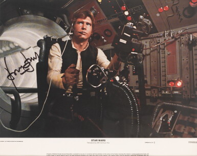 View full screen - View 1 of Lot 84. Star Wars (1977), lobby card, signed by Harrison Ford, US.