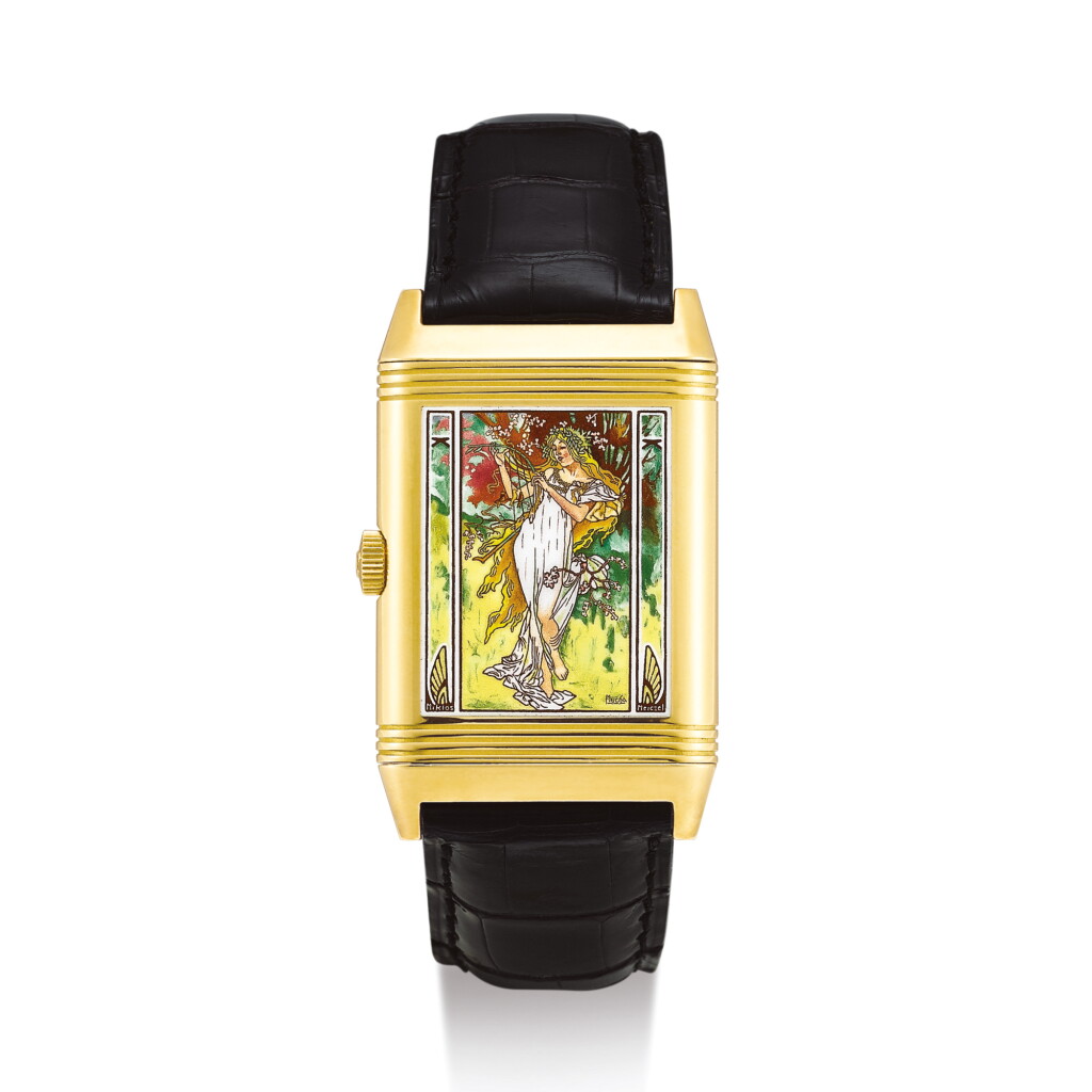 View full screen - View 1 of Lot 2254. JAEGER-LECOULTRE | REVERSO "FOUR SEASONS", REFERENCE 276.1.62 A LIMITED EDITION YELLOW GOLD REVERSIBLE WRISTWATCH WITH ENAMEL DIAL AND PAINTED ENAMEL PORTRAIT, CIRCA 1996 " | 積家 | Reverso 四季之春 型號276.1.62 限量版黃金可翻轉腕錶,備琺瑯錶盤及彩繪琺瑯肖像,錶殼編號1912000及25/25,約1996年製".