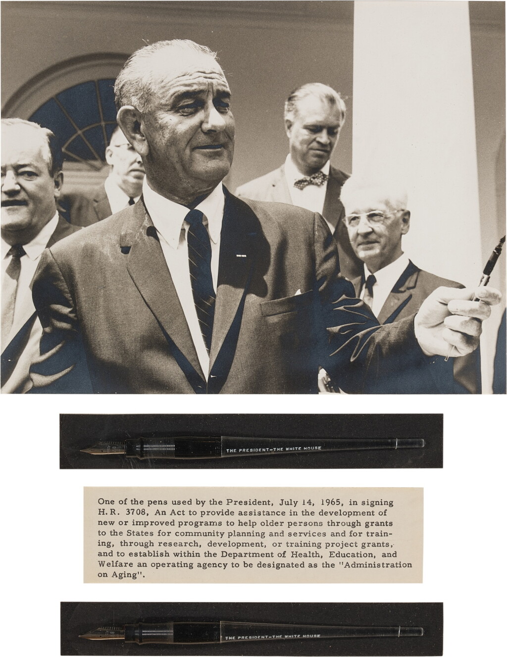 View full screen - View 1 of Lot 1053. Johnson, Lyndon B. | Bill signing pens used on the 1965 Older Americans Act.