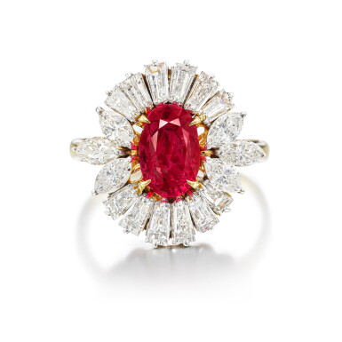 View full screen - View 1 of Lot 1853. Ruby and Diamond Ring | 天然 「緬甸」未經加熱紅寶石 配 鑽石 戒指 (紅寶石重約2.03克拉).