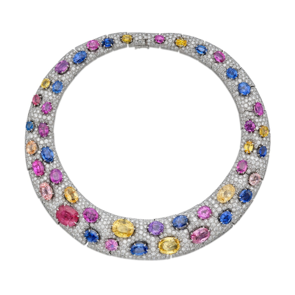 View full screen - View 1 of Lot 142. Colored Sapphire, Tourmaline and Diamond Necklace.