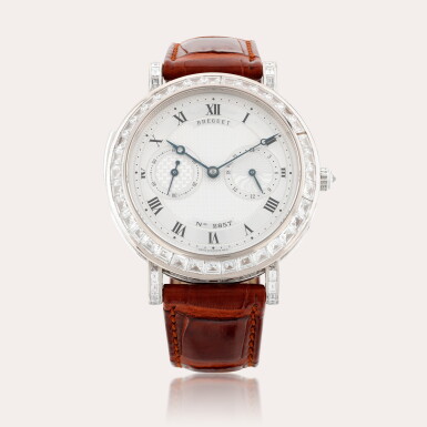 View full screen - View 1 of Lot 13. An exceptional and large special order 18ct white gold and diamond-set minute repeating wristwatch.