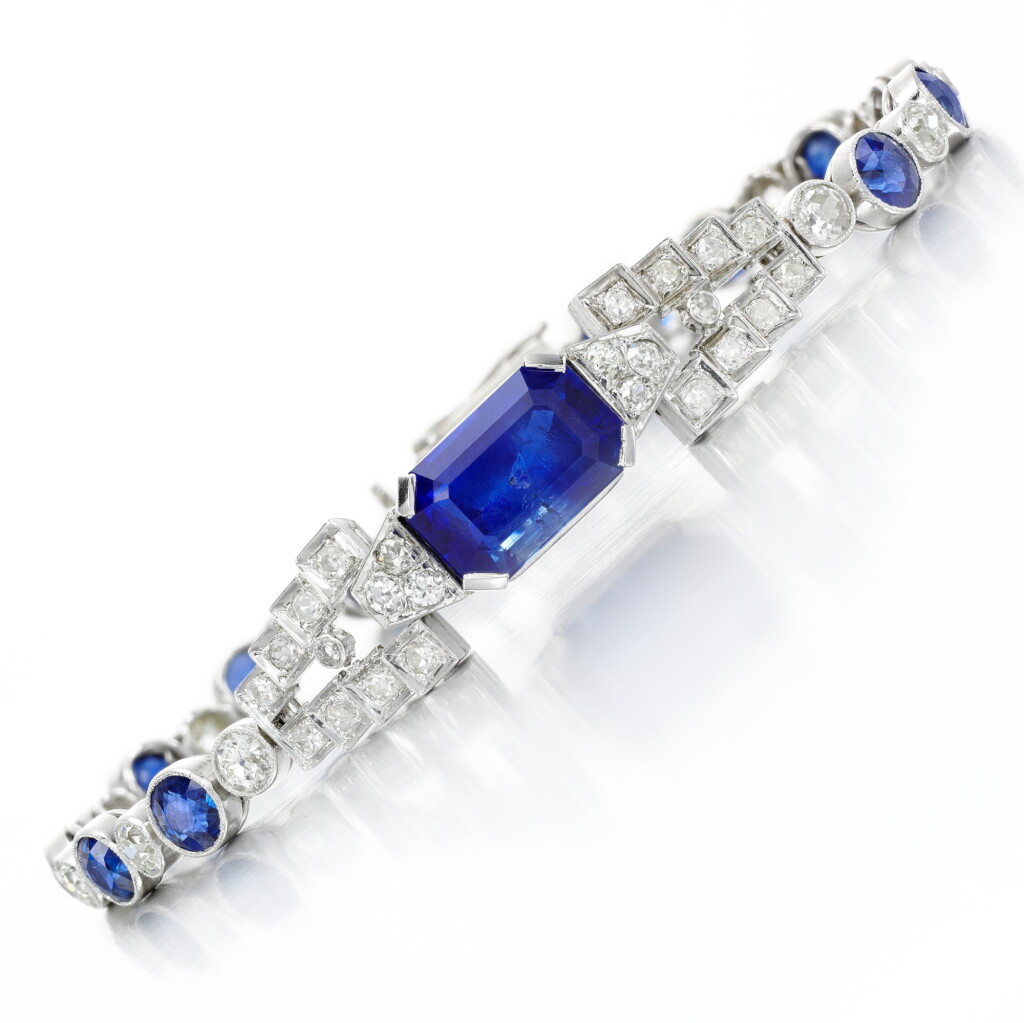 View full screen - View 1 of Lot 99. Sapphire and diamond bracelet.