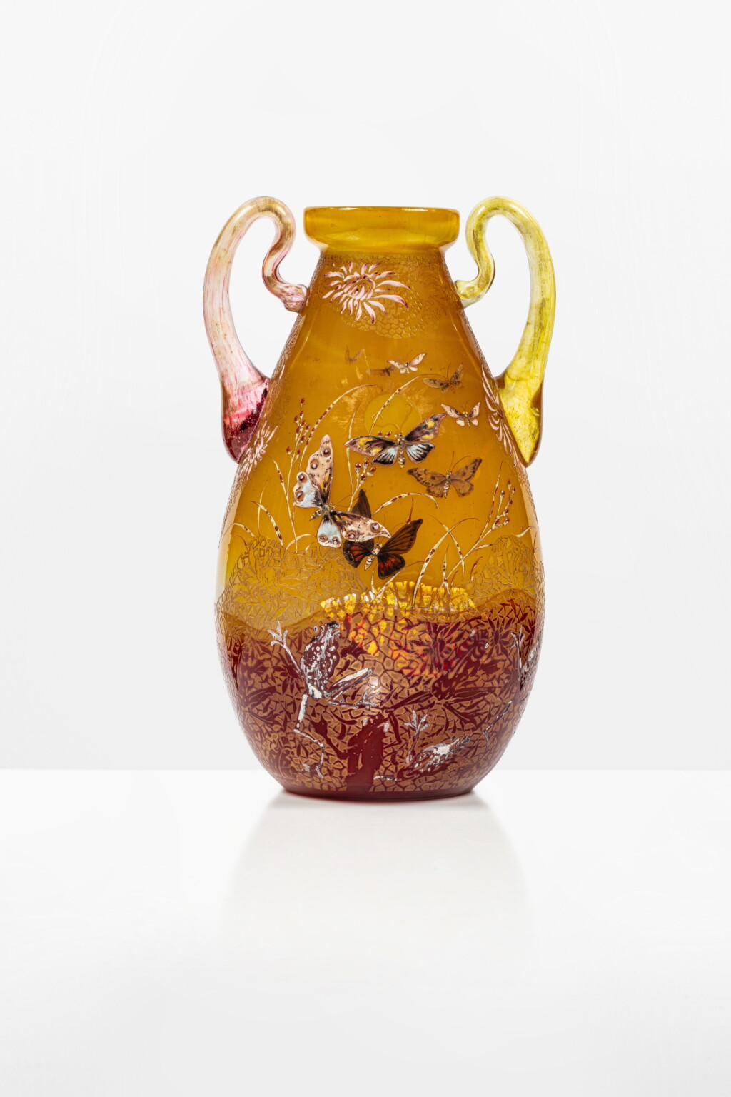 View full screen - View 1 of Lot 202. Papillons et grenouilles vase, circa 1890 – 1894.