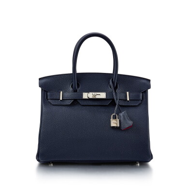 View full screen - View 1 of Lot 1111. Bleu Nuit and Rose Pourpre Clemence Verso Birkin 30 Palladium Hardware, 2017 .