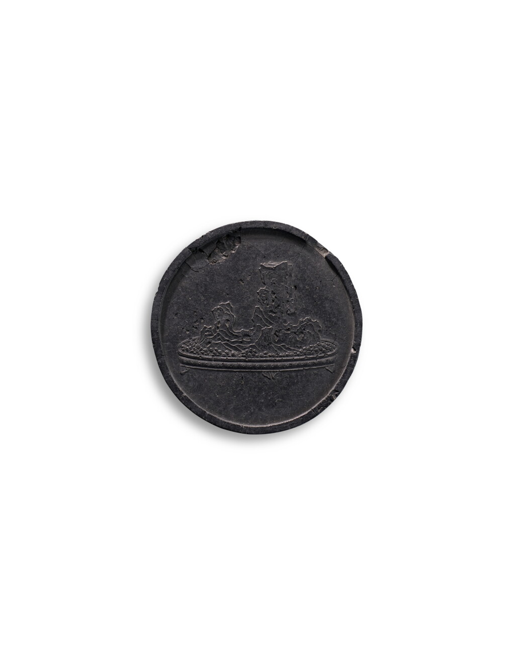 View full screen - View 1 of Lot 1515. An inscribed circular 'Qiuchi' ink cake, By Fang Yulu, Ming dynasty | 明 方于魯製 仇池石圓墨.